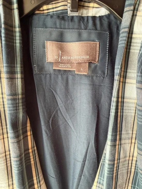 The Tommie Midi Dress Cap-sleeve Blue Plaid Zip-Front Pockets Anthropologie L - Picture 10 of 16